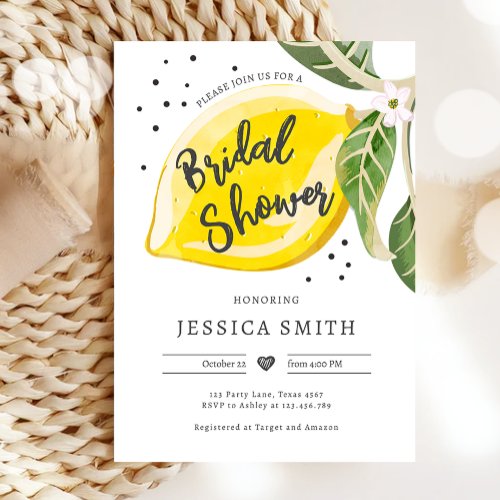 Lemon Citrus Greenery Summer Bridal Shower Invitation