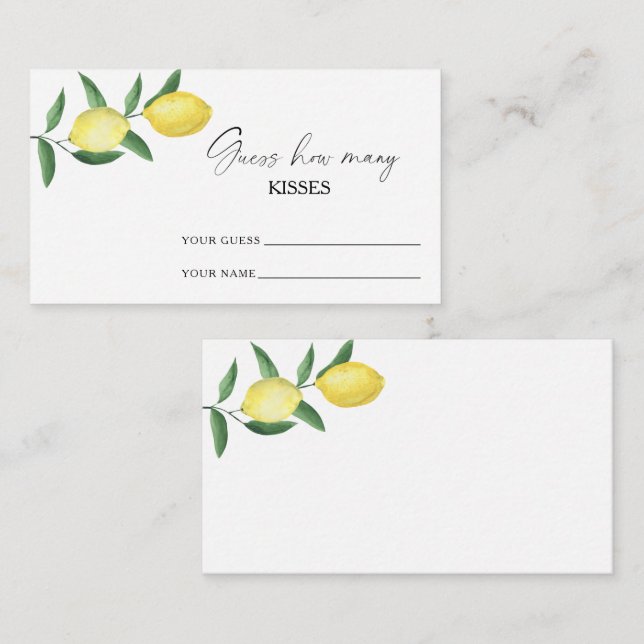 Lemon citrus - guess how many kisses bridal game enclosure card (Front/Back)