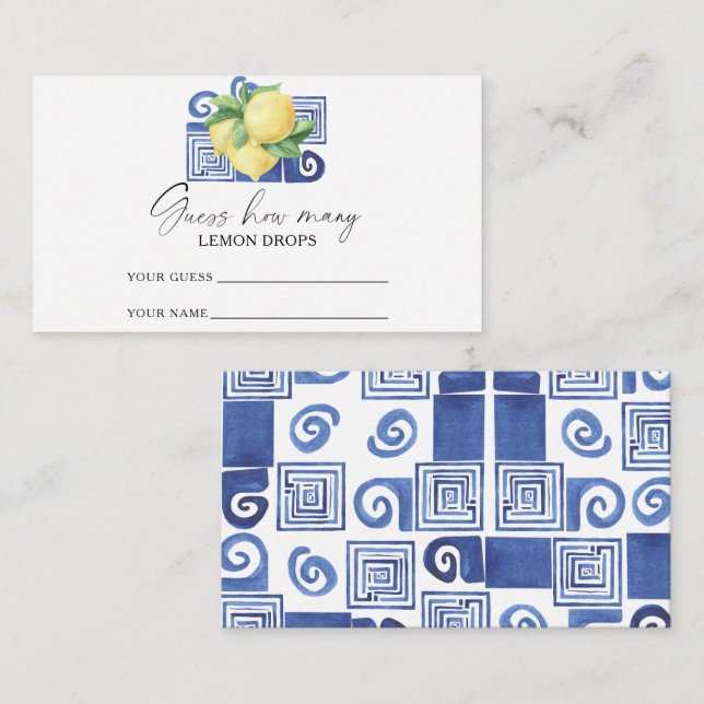 Lemon citrus - guess how many lemon drops enclosure card (Front/Back)