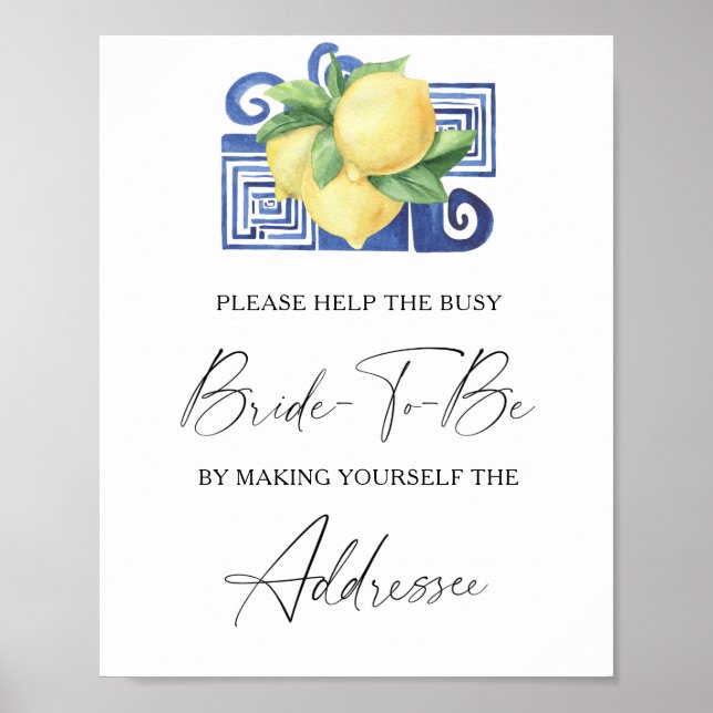 Lemon Citrus - help the busy bride Address Poster (Front)