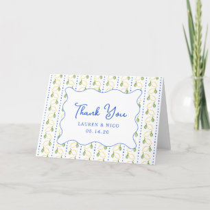 Lemon Citrus Italian Blue & Yellow Custom Wedding Letterpress Thank You Card