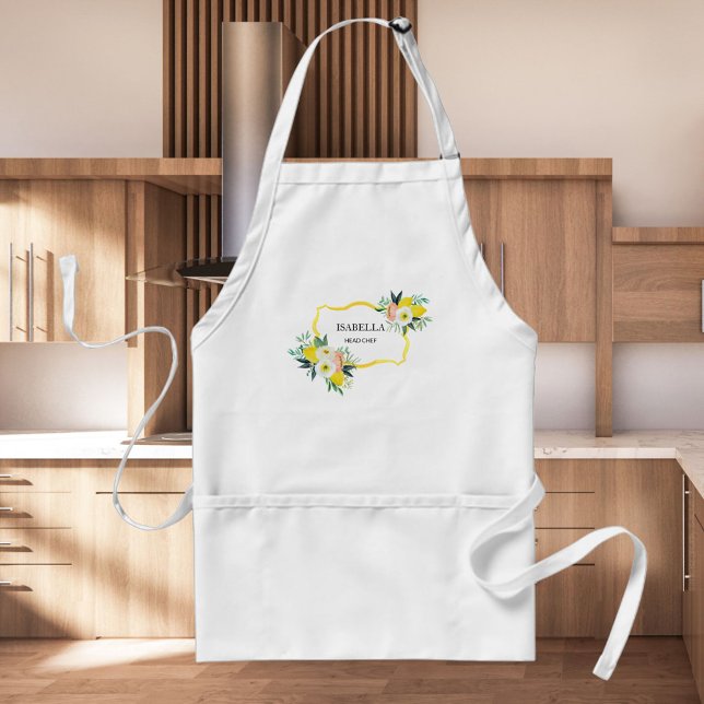 Lemon Citrus Italian Mediterranean Floral Adult Apron (In situ)
