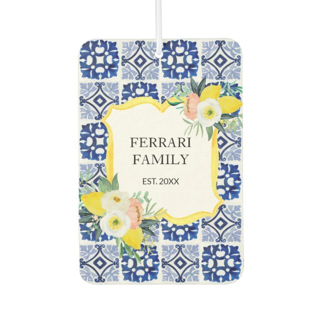 Lemon Citrus Italian Mediterranean Tiles Pattern Air Freshener (Front)