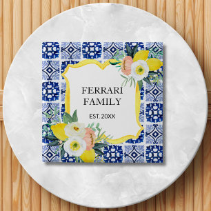 Lemon Citrus Italian Mediterranean Tiles Pattern Button
