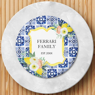 Lemon Citrus Italian Mediterranean Tiles Pattern Magnet