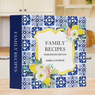 Lemon Citrus Italian Mediterranean Tiles Recipe  3 Ring Binder