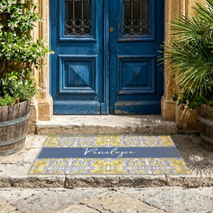 Lemon Citrus Italian Tile Pattern Fiber Doormat 