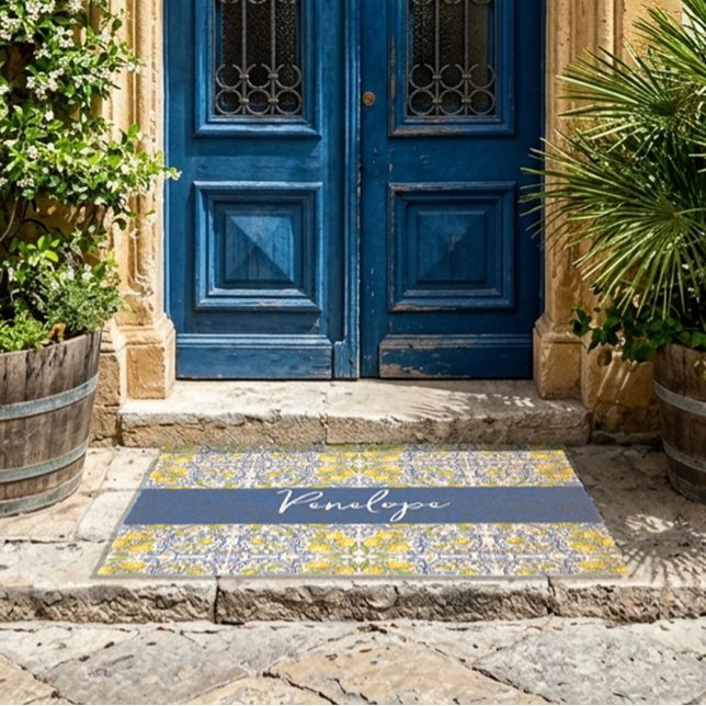 Lemon Citrus Italian Tile Pattern Fiber Doormat  (Lemon Citrus Italian Tile Pattern Fiber Doormat)