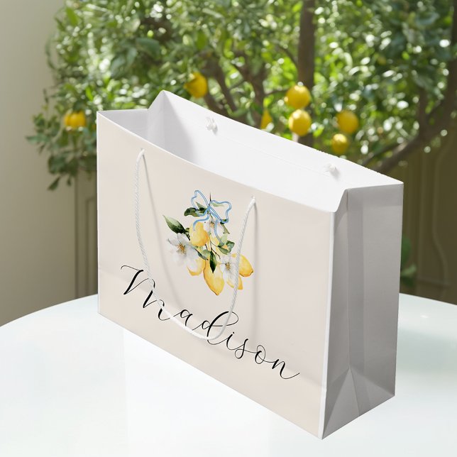 Lemon Citrus Italian Wedding Script Name Custom Large Gift Bag (Creator Uploaded)
