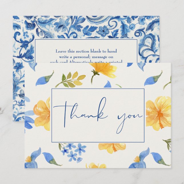 Lemon citrus main squeeze blue bridal shower thank you card (Front/Back)