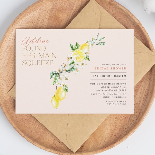 Lemon Citrus Main Squeeze Blush Bridal Shower Invitation (Creator Uploaded)
