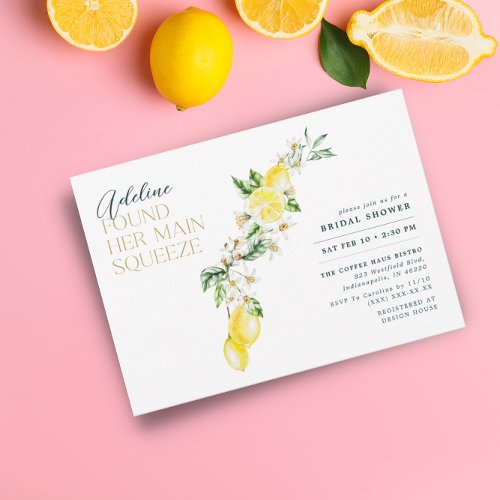 Lemon Citrus Main Squeeze Bridal Shower Invitation