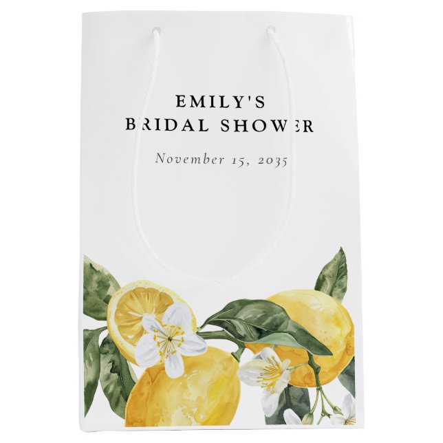 Lemon Citrus Main Squeeze Bridal Shower Medium Gift Bag (Front)