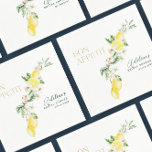 Lemon Citrus Main Squeeze Bridal Shower Napkins<br><div class="desc">Complete the look for your main squeeze bridal shower theme with this unique design. Featuring the phrase "Bon Appétit" in a golden font to match the invitations. and other collection pieces. Personalize with 3 lines of text. More colors available in the collection. If you need any design not available in...</div>