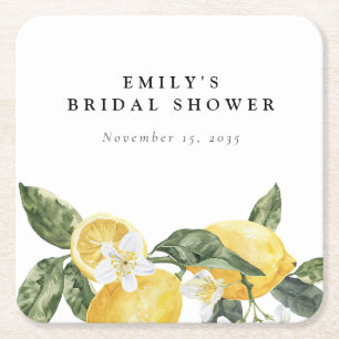 Lemon Citrus Main Squeeze Bridal Shower Square Paper Coaster