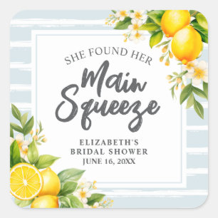Lemon Citrus Main Squeeze Bridal Shower Square Sticker