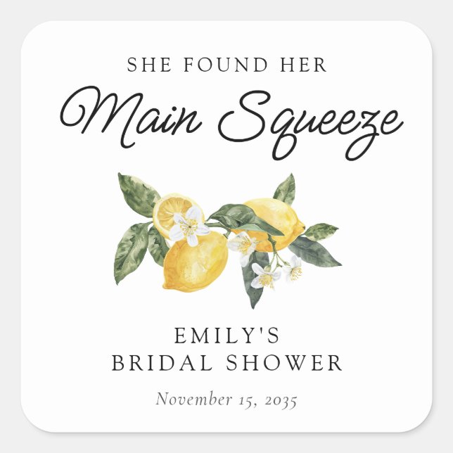 Lemon Citrus Main Squeeze Bridal Shower Square Sticker (Front)