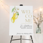 Lemon Citrus Main Squeeze Bridal Shower Welcome Foam Board<br><div class="desc">Complete the look for your mani squeeze bridal shower theme with this welcome sign. Featuring a minimalist lemon,  flower and leaves bunch along with the word welcome in chic typography in golden color</div>