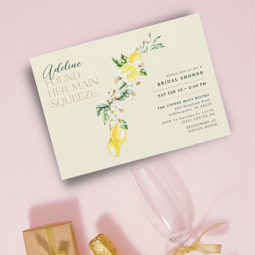 Lemon Citrus Main Squeeze Yellow Bridal Shower Invitation