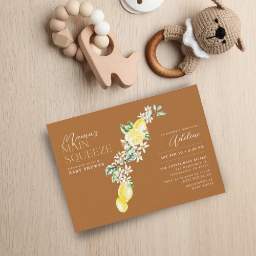 Lemon Citrus Mamas Main Squeeze Rust Baby Shower Invitation