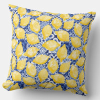 Lemon Citrus Mediterranean Blue White Tile Pattern