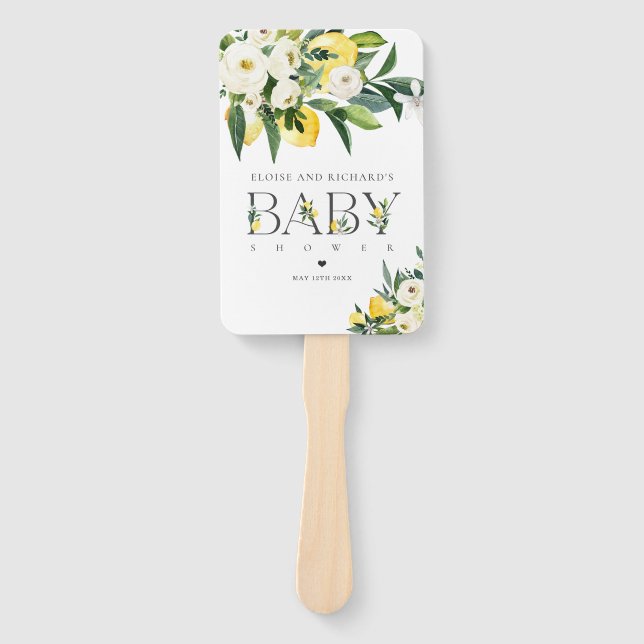 Lemon Citrus Mediterranean Botanical Baby Shower Hand Fan (Front)