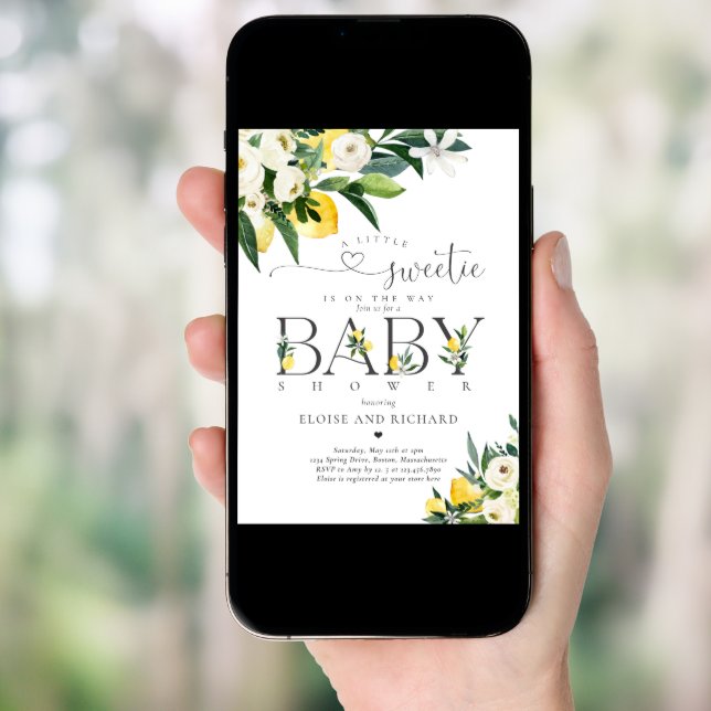 Lemon Citrus Mediterranean Botanical Baby Shower Invitation (Front Digital)