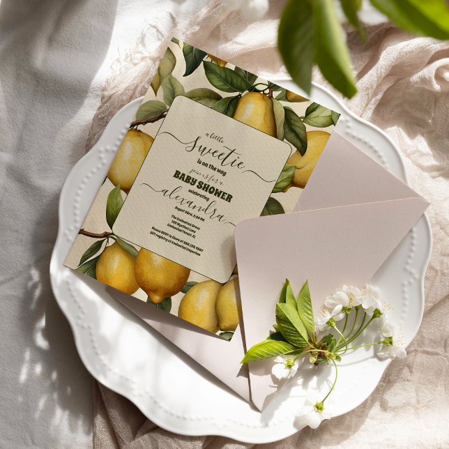 Lemon Citrus Mediterranean Botanical Baby Shower Invitation (Creator Uploaded)