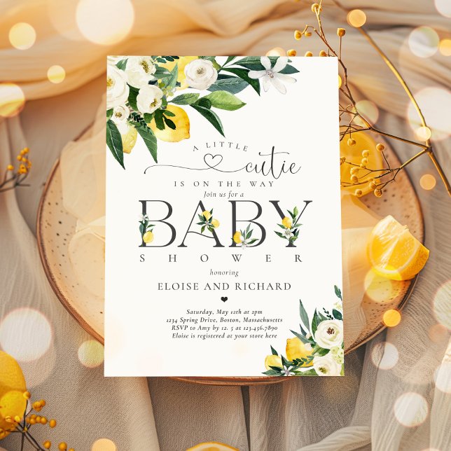 Lemon Citrus Mediterranean Botanical Baby Shower Invitation (Creator Uploaded)