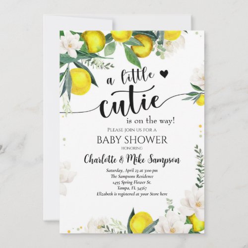 Lemon Citrus Mediterranean Botanical Baby Shower  Invitation