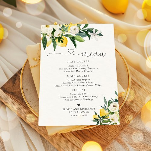 Lemon Citrus Mediterranean Botanical Baby Shower Menu