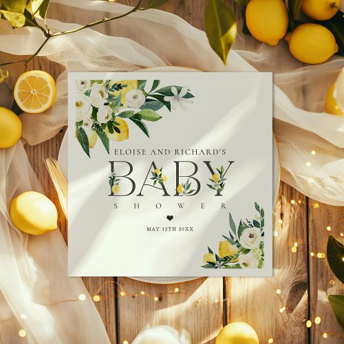Lemon Citrus Mediterranean Botanical Baby Shower Napkins