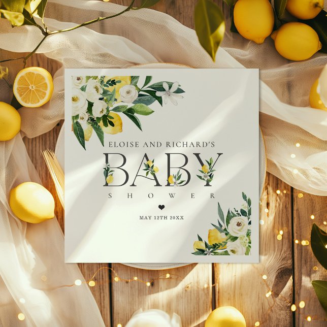 Lemon Citrus Mediterranean Botanical Baby Shower Napkins (Creator Uploaded)