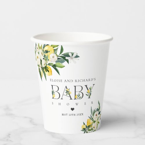 Lemon Citrus Mediterranean Botanical Baby Shower Paper Cups