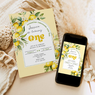 Lemon citrus Mediterranian 1st birthday Invitation