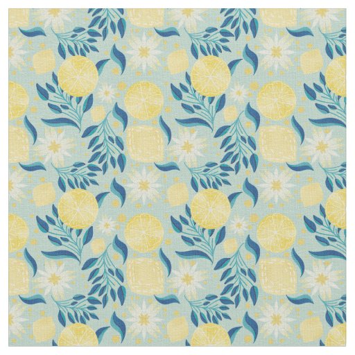 Lemon Citrus Mint Floral Fabric