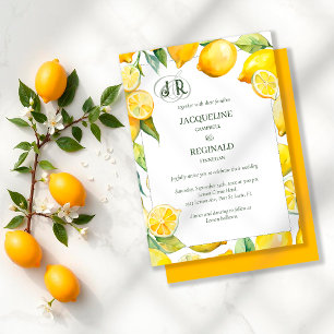 Lemon Citrus Modern Vibrant Bold Monogram Wedding Invitation