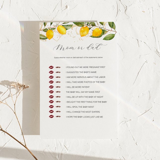 Lemon Citrus Mom Or Dad Baby Shower Game  (Creator Uploaded)