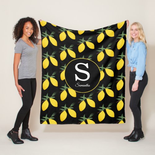 Lemon Citrus Monogram  Fleece Blanket