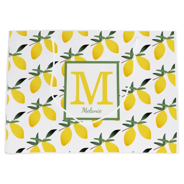 Lemon Citrus Monogram Name Large Gift Bag (Front)