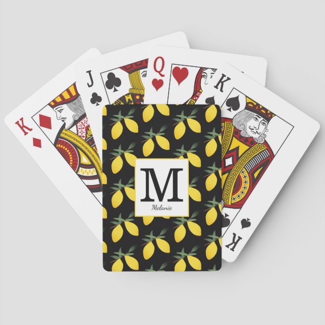Lemon Citrus Monogram Name Playing Cards (Back)