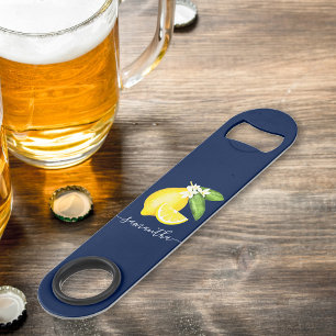 Lemon Citrus Monogram Navy Blue Bar Key