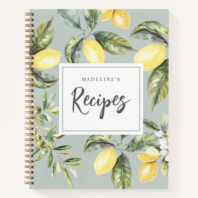 Lemon Citrus Nature Rustic Personalized Recipe Notebook (Front)