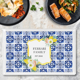 Lemon Citrus Navy Blue Italian Mediterranean Acrylic Tray