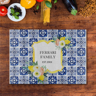Lemon Citrus Navy Blue Italian Mediterranean Cutting Board