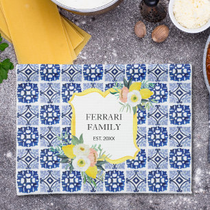 Lemon Citrus Navy Blue Italian Mediterranean Kitchen Towel