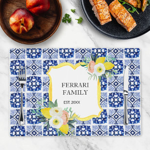 Lemon Citrus Navy Blue Italian Mediterranean Placemat
