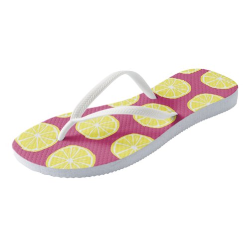 Lemon Citrus Pattern Colorful Yellow Pink Summer  Flip Flops