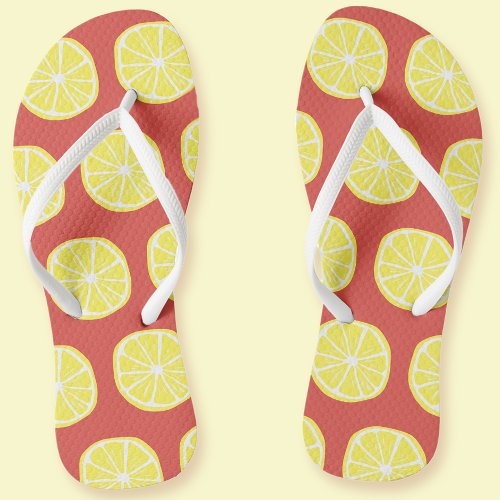 Lemon Citrus Pattern Colorful Yellow Summer Fun  Flip Flops