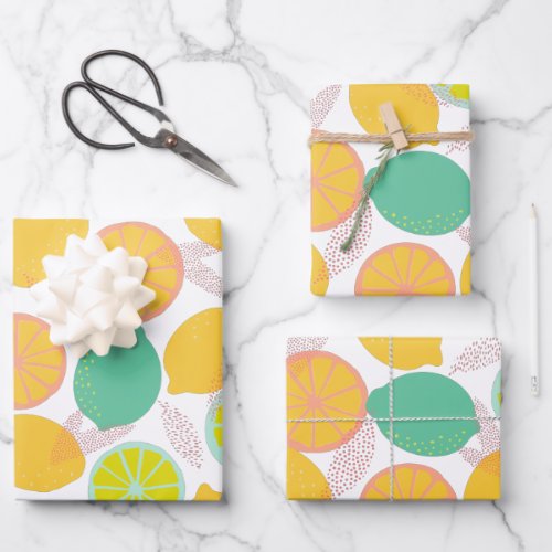Lemon Citrus Pattern in Teal and Yellow  Wrapping Paper Sheets